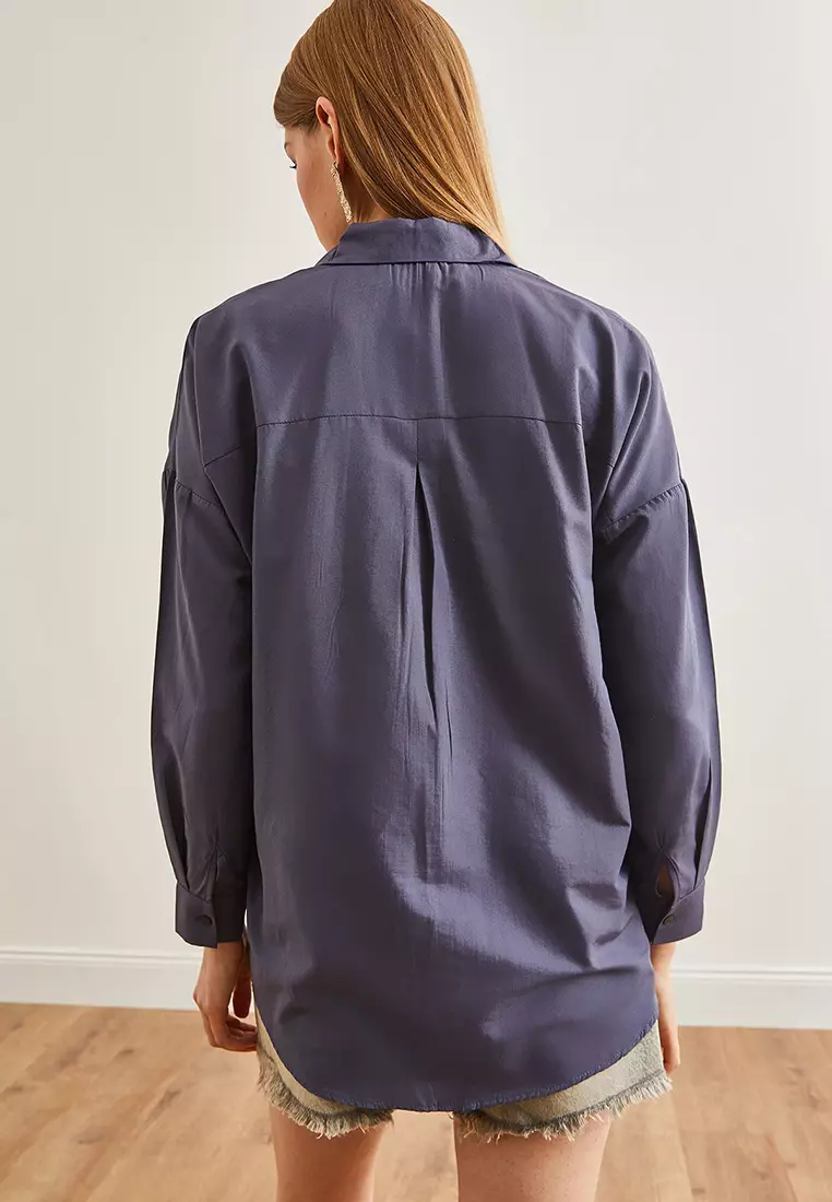 Eye Sequin Detailed Woven Boyfriend Shirt