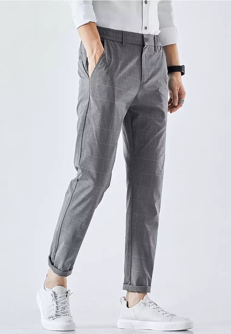 Slim Fit Check Suit Trousers