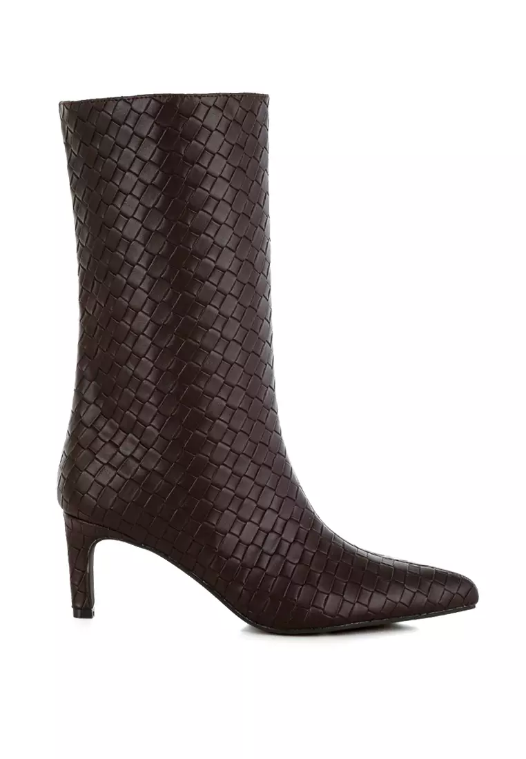 Discount on London Rag  shoes - SKU: Woven Faux Leather Boots in Chocolate