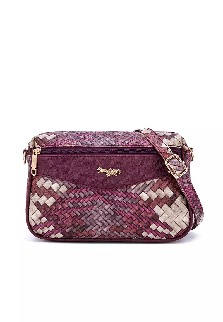 Strawberry Queen Coco Sling Bag with Gold Chain Strap (Rattan AG, Magenta)