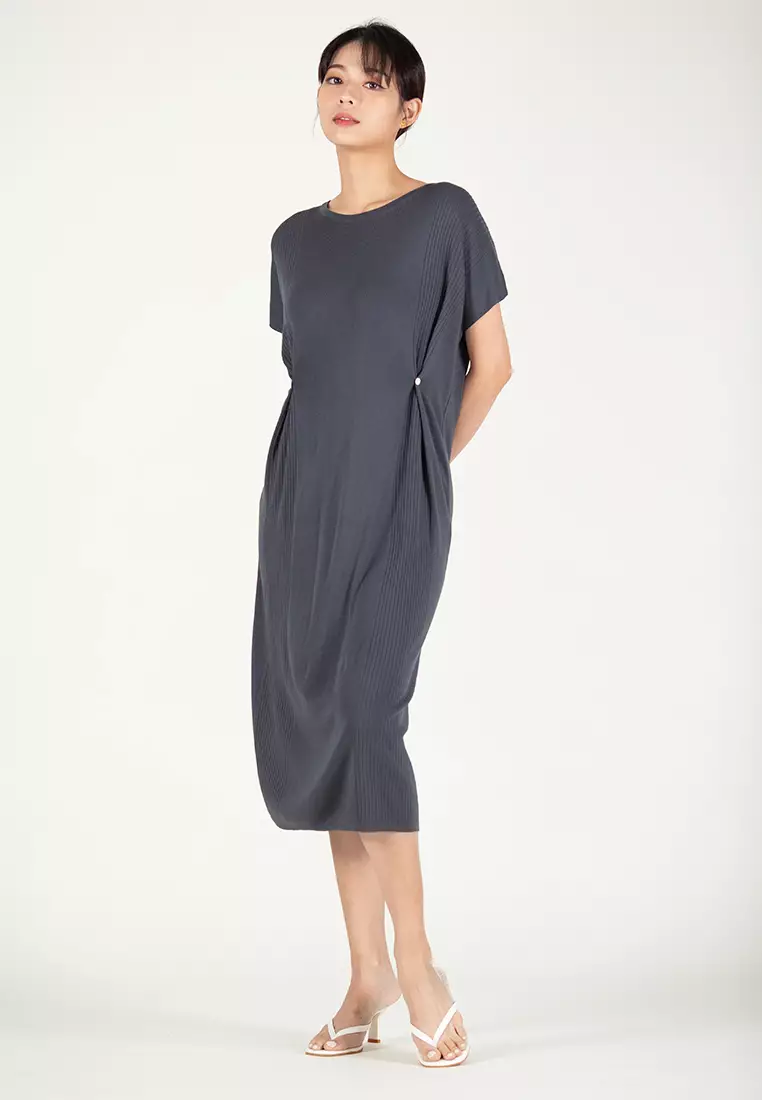 Buy Plain B. Plain B. Round Neck Knitted Long Midi Casual Dress Dark Grey  Online | Zalora Malaysia