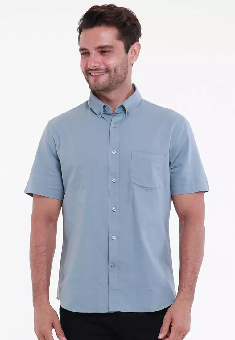 MAGINOT OXFORD 2.0 BLUE Kemeja Casual Slim Fit Lengan Pendek