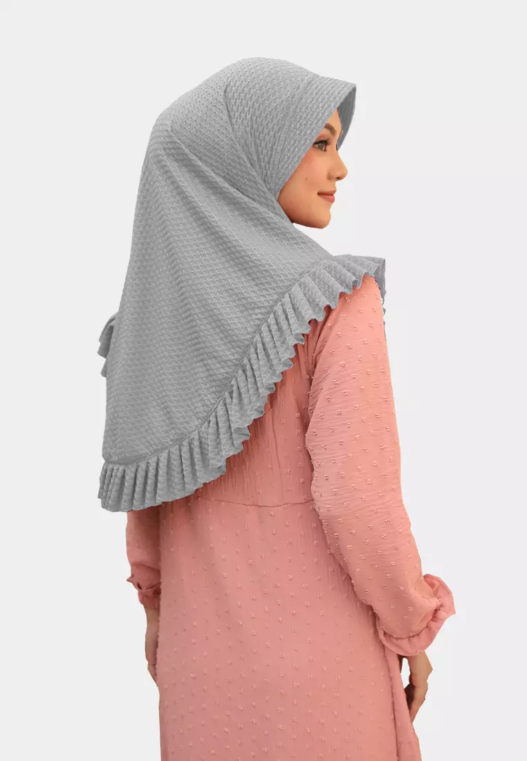 Cotton Bee - Sabeen Bergo Ruffle | Hijab Instan | Bergo Pad | Daily Hijab - Grey