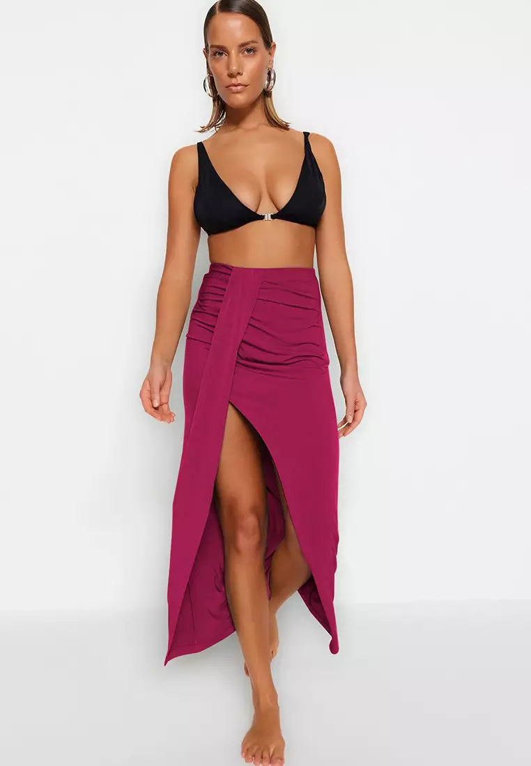 Claret Red Maxi Knitted Beach Skirt TBESS23ET00021
