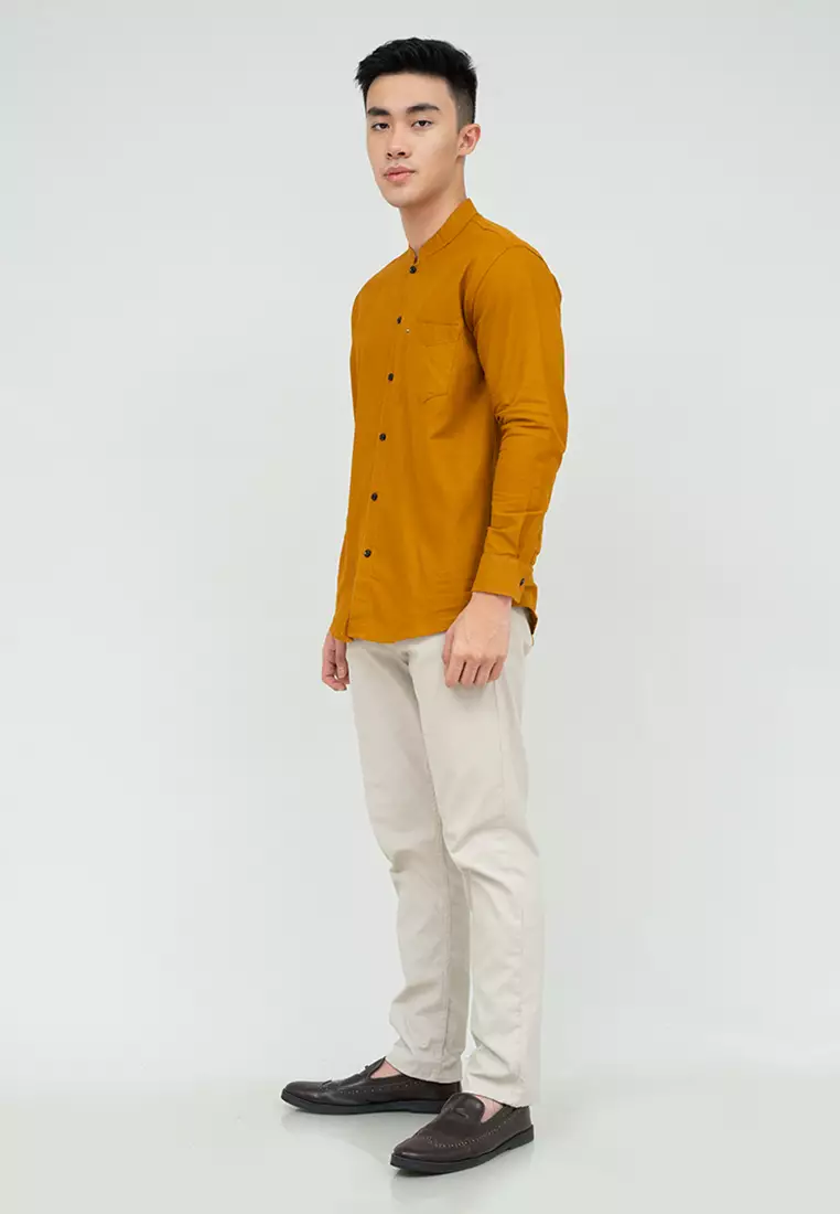 Houseofcuff kemeja Koko Lengan Panjang Pria Mustard