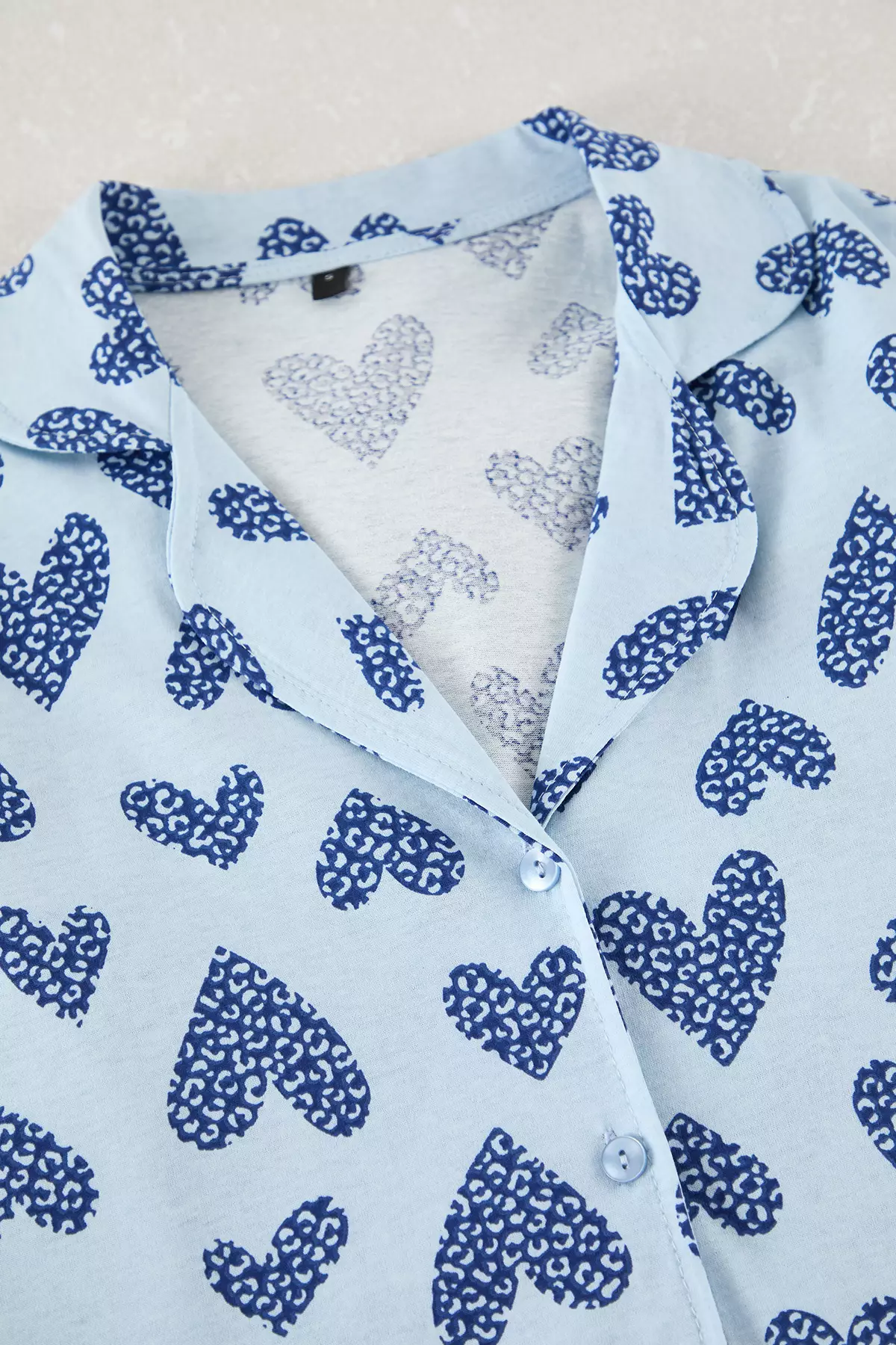 Light Blue 100% Cotton Leopard Heart Knitted Pajama Set