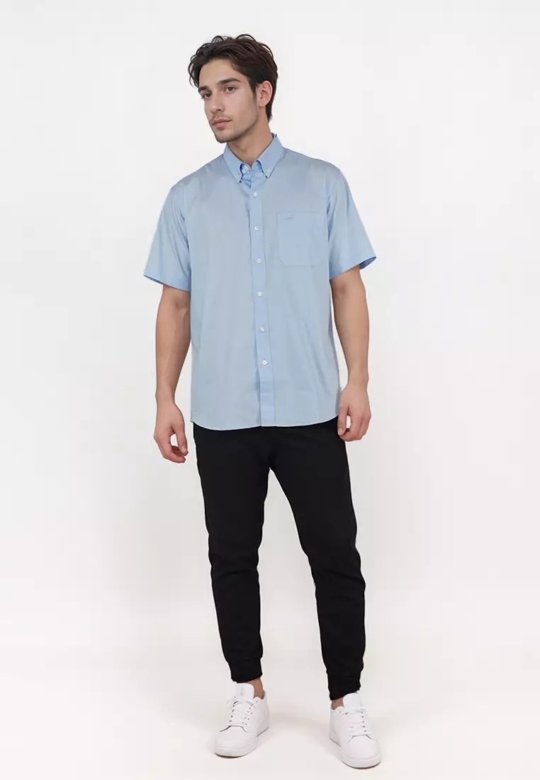 Crocodile MALE 0129 Blue 14 - Men Shirt Kemeja Lengan Pendek - Relax Fit - Katun