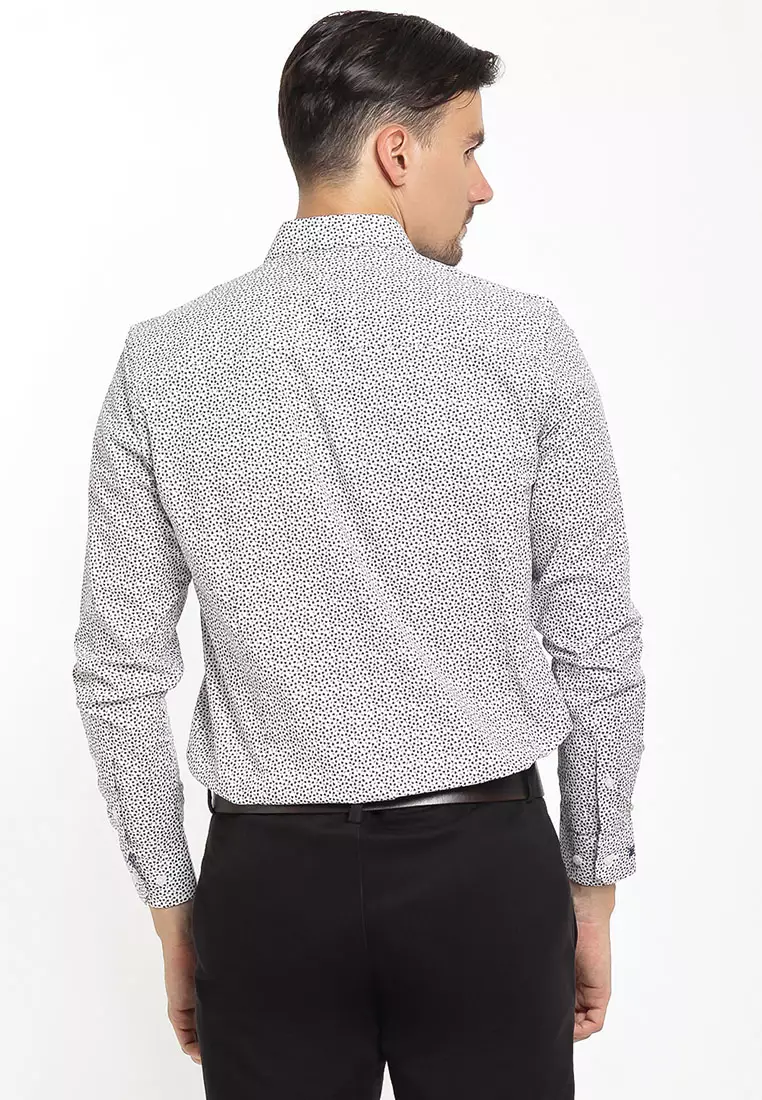 Johnwin - Slim Fit - Kemeja Formal - Print Pattern - Putih - FSH.650.K386.673.C-L/S - Free Keychain