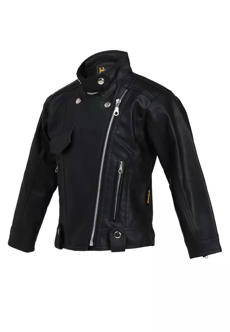 Fisca Jaket Kulit Anak Perempuan Design Zipper Stylish Long Sleeve Material Leather ORIGINAL - Black