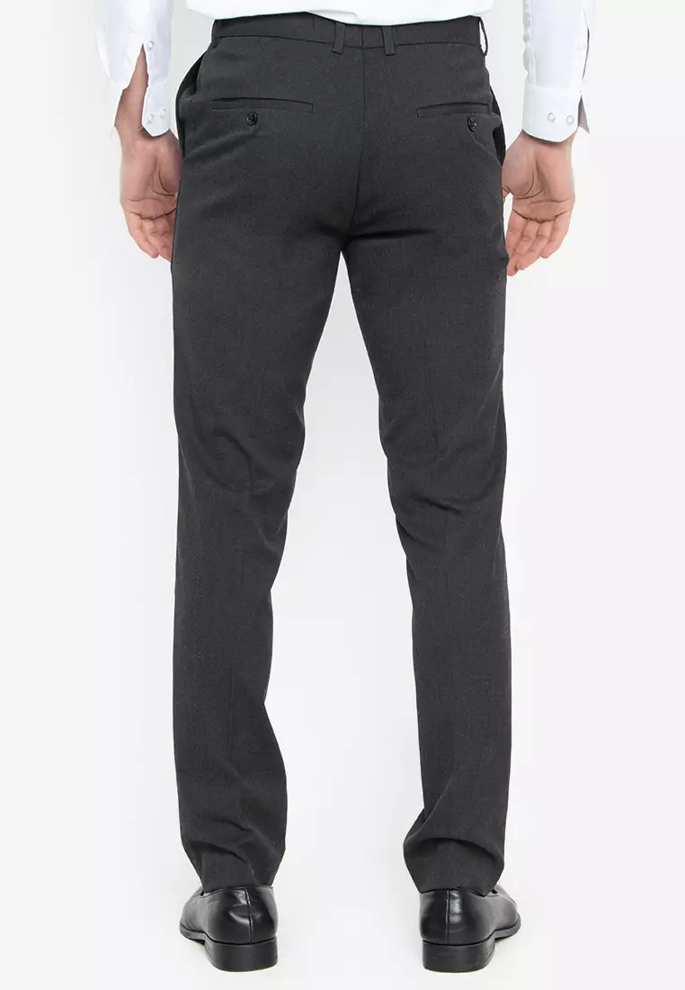The Label, Men's Charcoal Pleated Suit Trousers