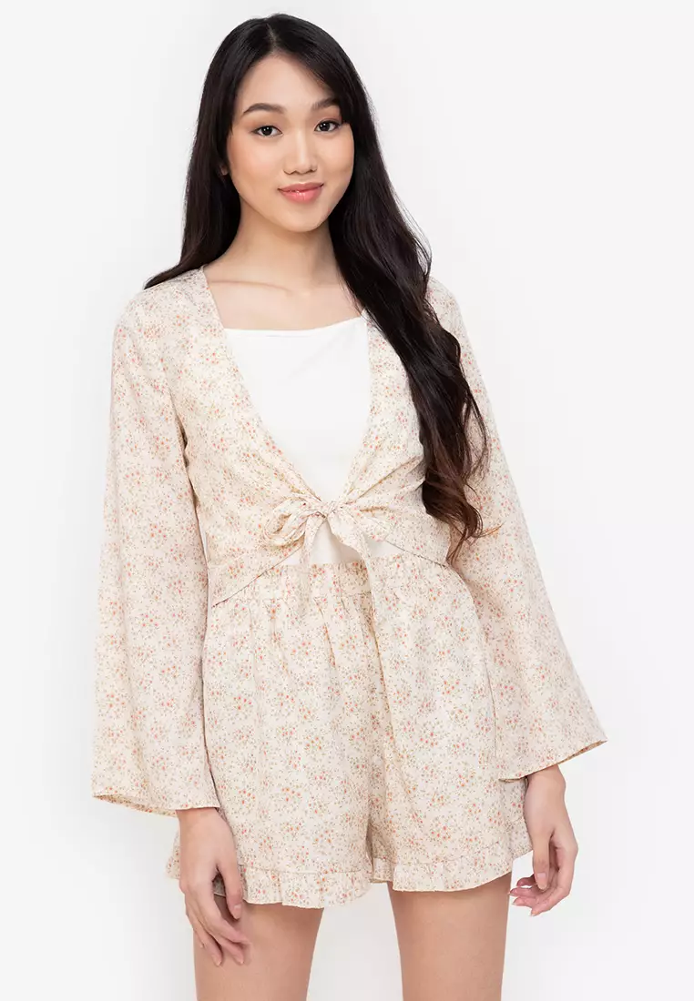 Tie Front Crop Kimono Cardigan