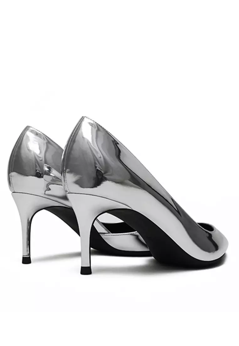 Metallic high heel shoes top