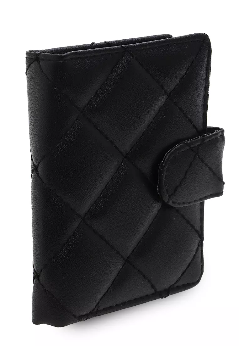 Dompet Wanita Bordir Detail Kancing Snap Card Holder 14 Slot Design Casual - Hitam