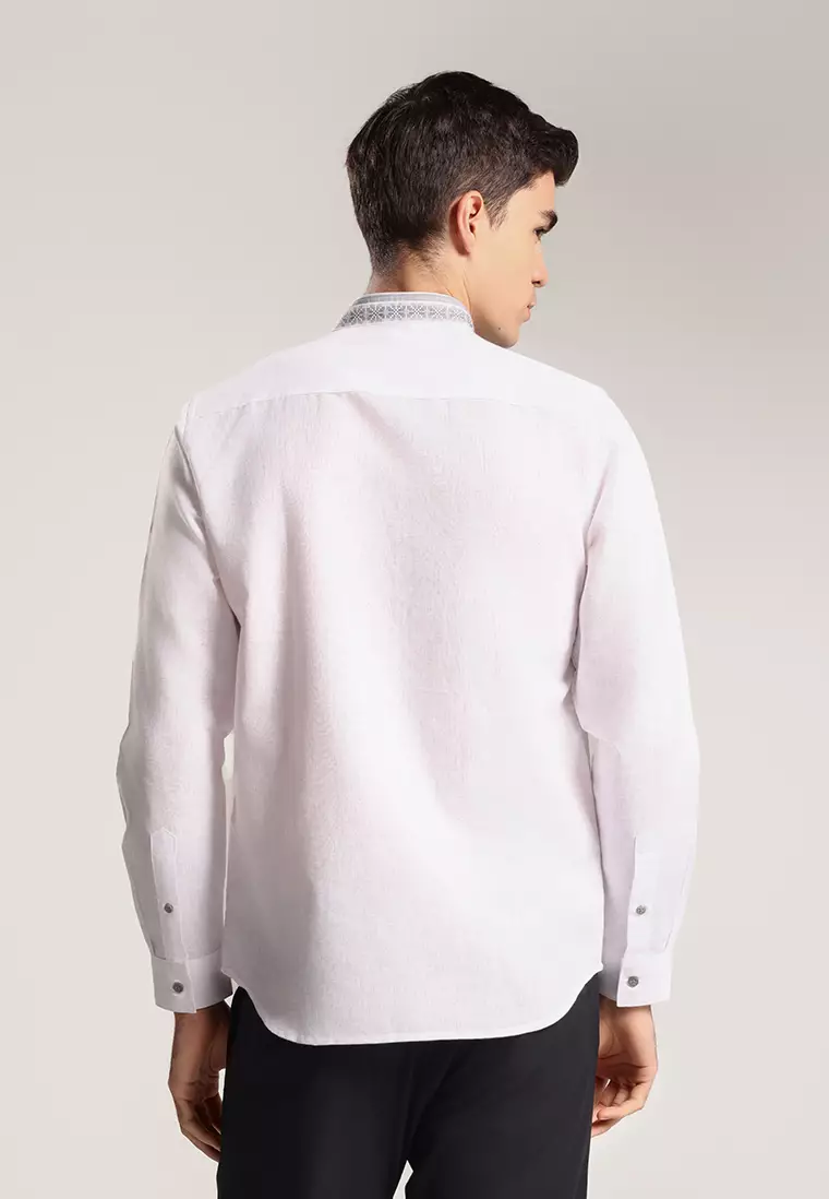 MOC Kemeja Koko Lengan Panjang Pria Arwa - White