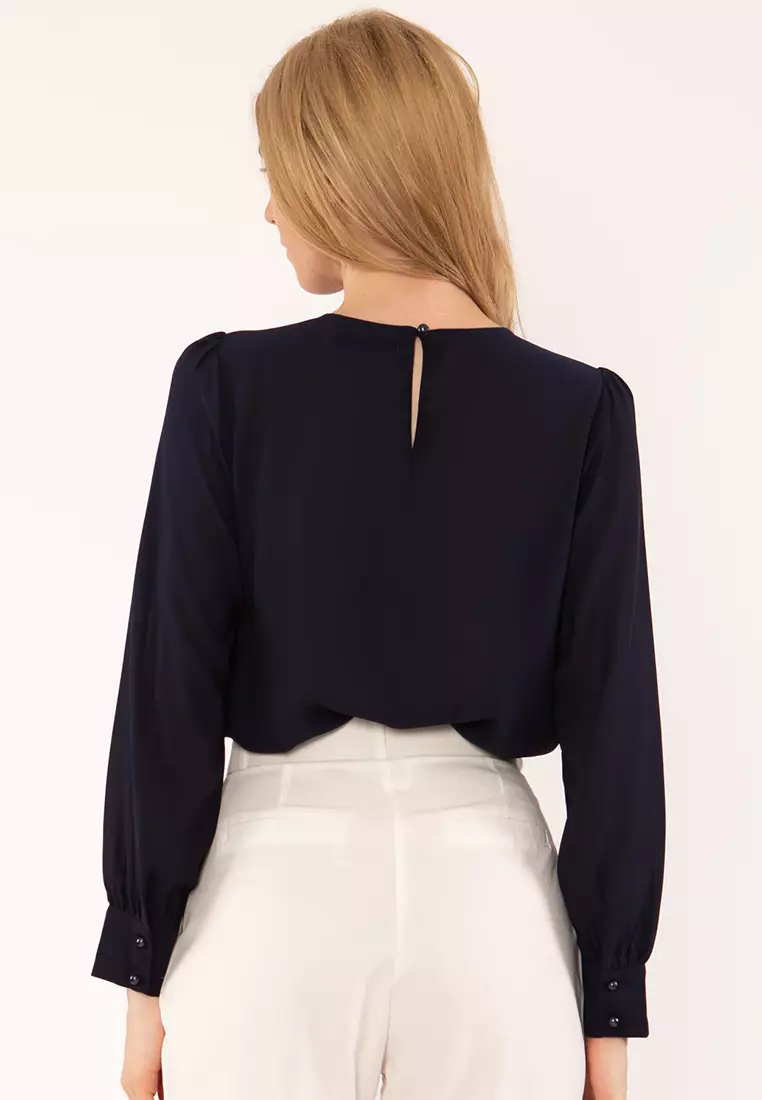 雪纺圆领长袖上衣