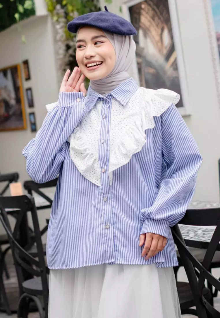 Kairi Kemeja Ruffle - Blue M18579 R41S2