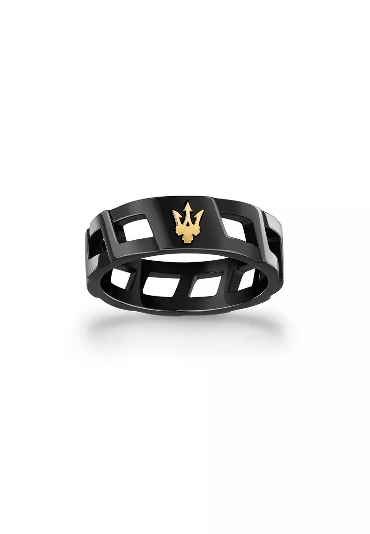 MASERATI CERAMIC RING ,Men's Jewels ,Stainless Steel, CERAMIC BLACK, Gold Logo, JM334AVD51019