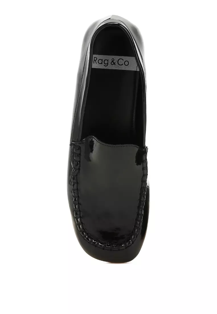 Patent Pleather Loafers in Black
