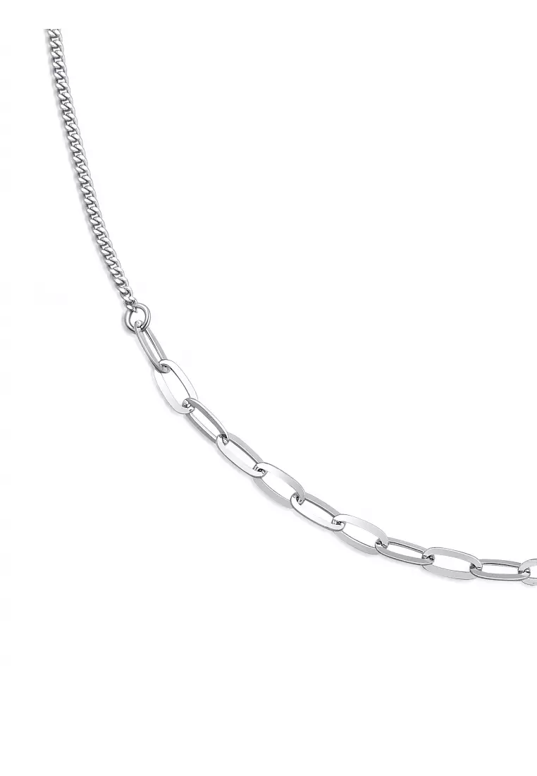 18K White Gold Curb Chain and Paperclip Chain Necklace for Women 94223N