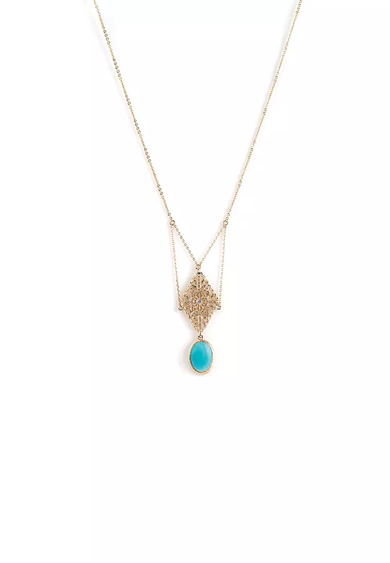 Gold necklace with stone pendant cheap