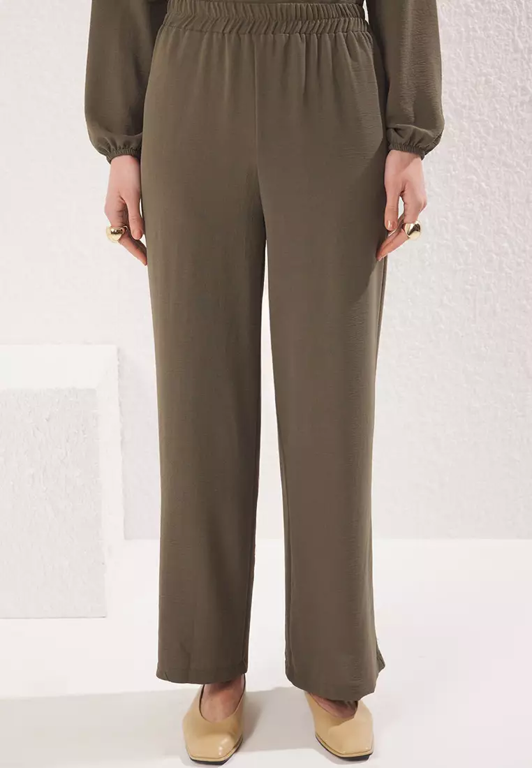 Dark Khaki Eyelet Tie Detail Aerobin Tunic-Pants Set  TCTAW22US0092