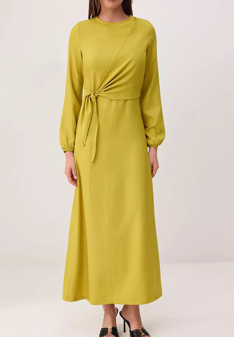 Oil Green Linen Look Woven Dress Tctss25Eb00129