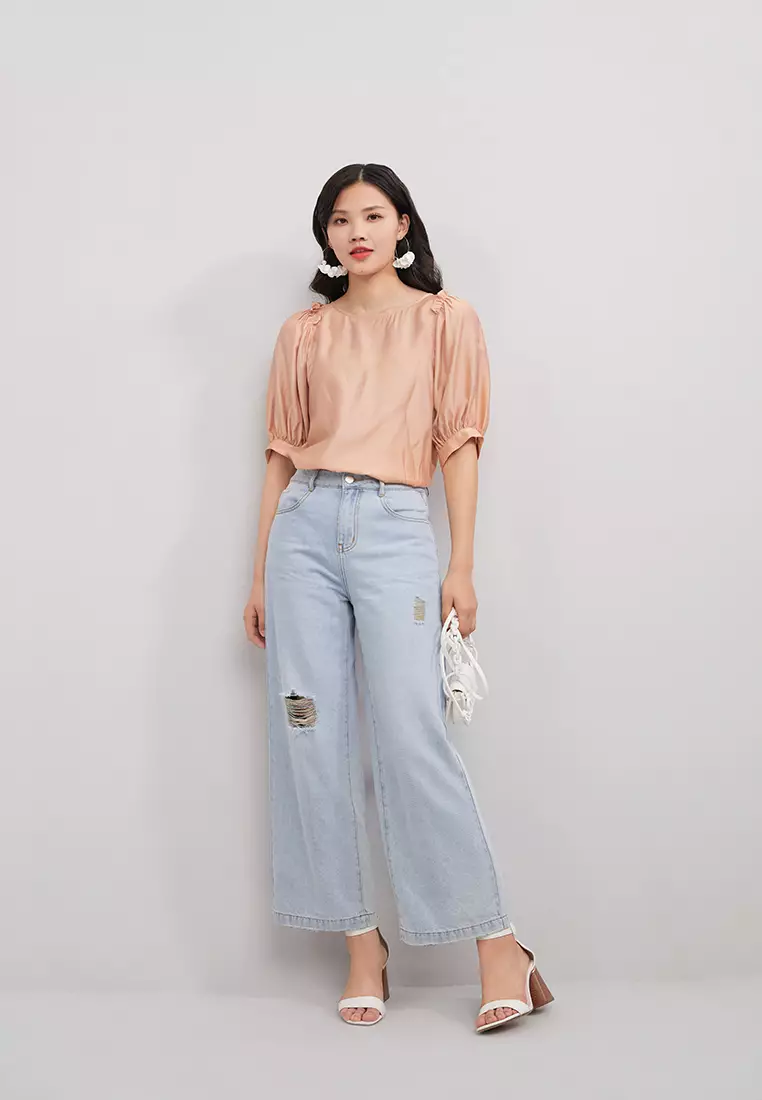 Puff Sleeve Back Button Up Blouse
