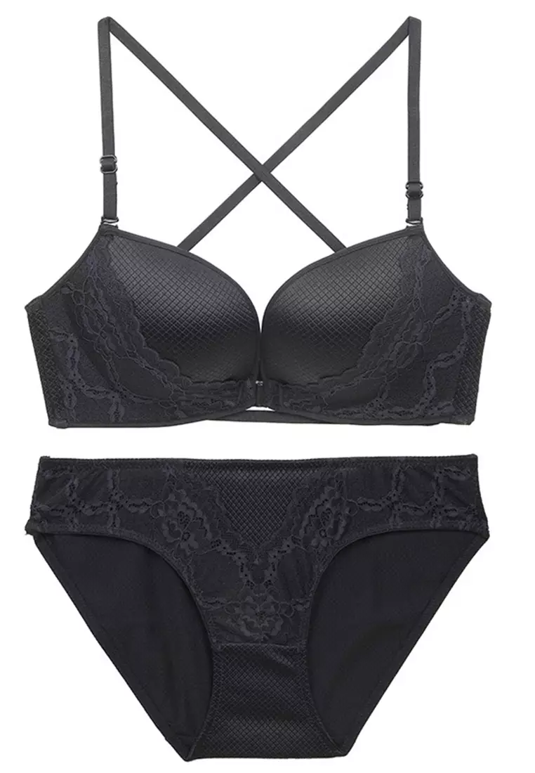 Buy ZITIQUE Wireless Thin Breathable Comfortable Lace Lingerie Set (Bra And  Panty) - Black 2024 Online