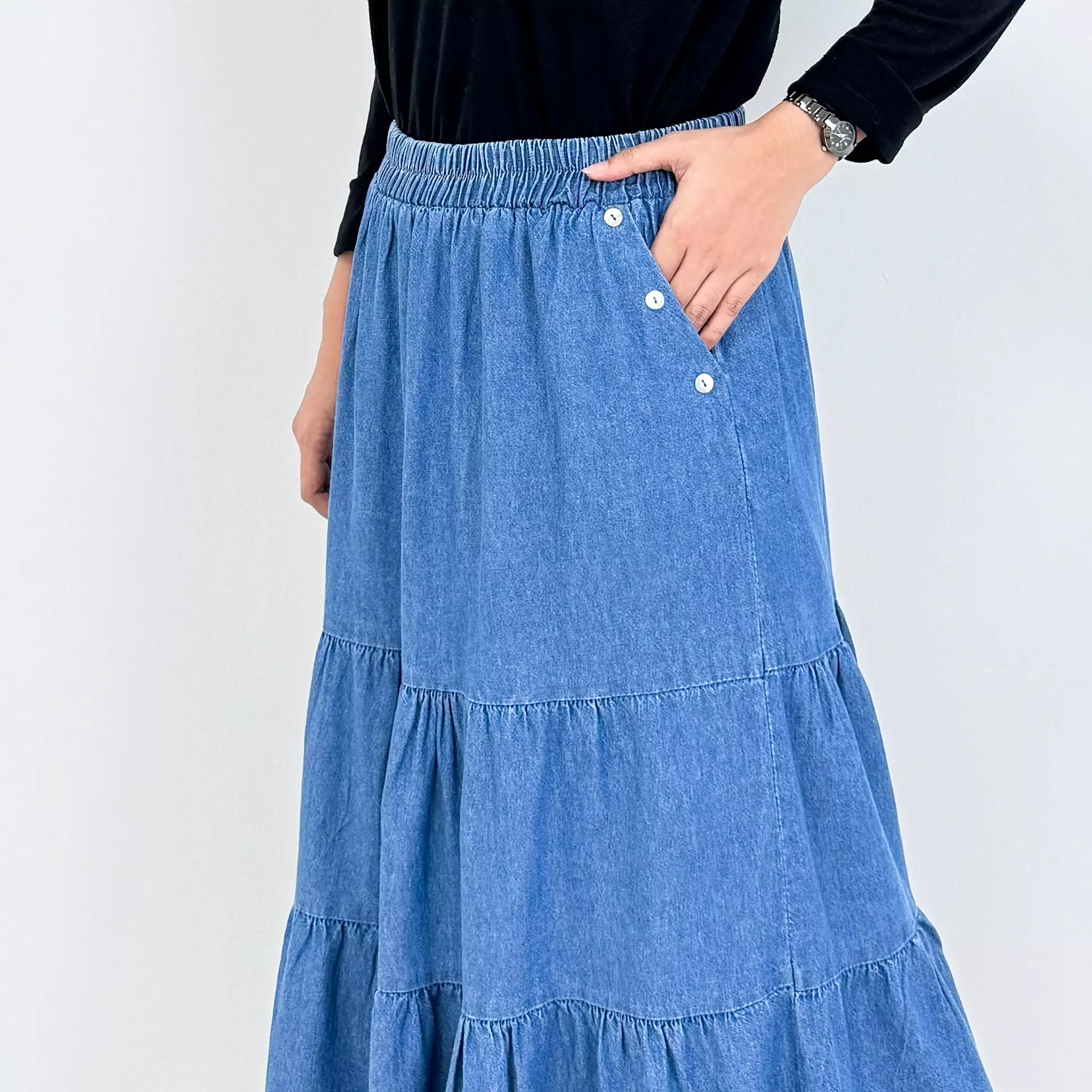 Evy Long Skirt Denim [BIRU MUDA]
