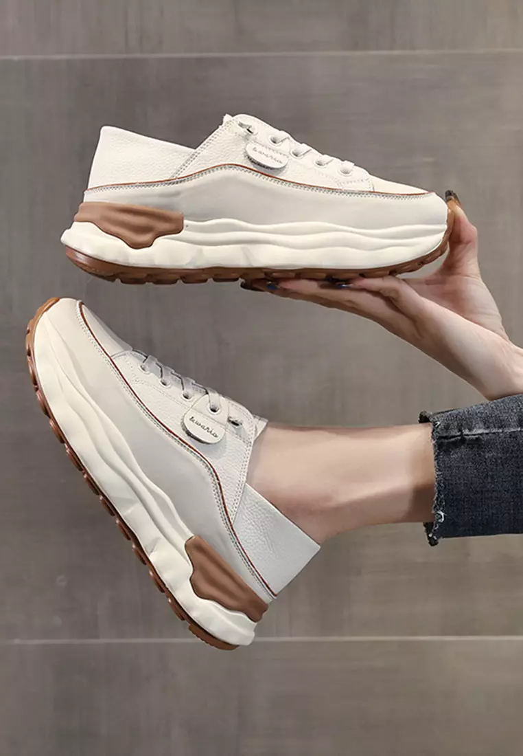 Genuine Leather Thick-sole White Sneakers RX-T3189