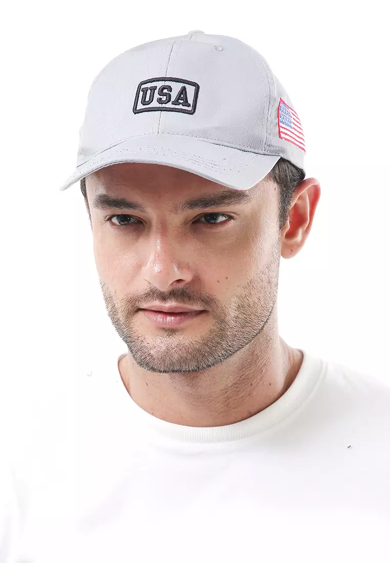 Maxton Topi Baseball Aksesoris Fashion Pria Flag Motive Resizable Strap Material Rafel ORIGINAL - Gray