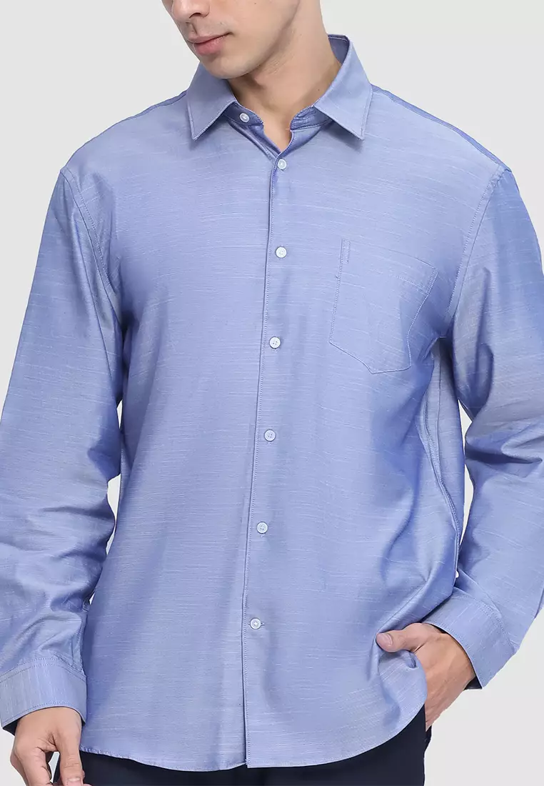Plain Long Sleeve Dress Shirt in Slim Fit