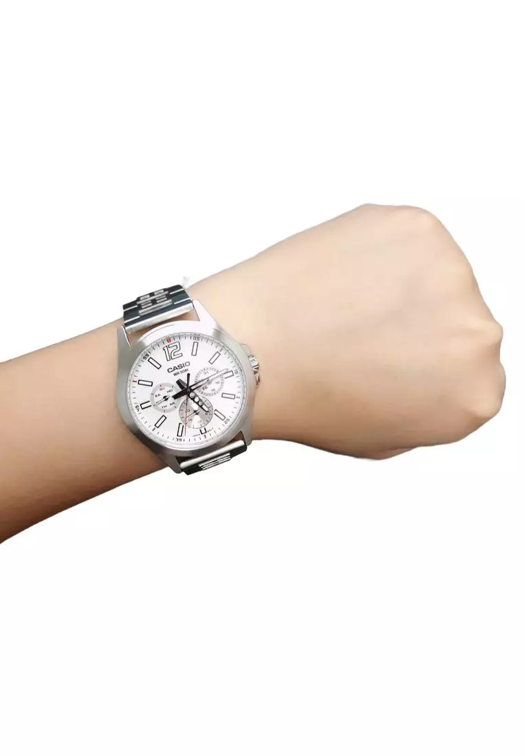 Men's Analog Watch MTP-E350D-7BV Silver Stianless Steel Band Watch for men