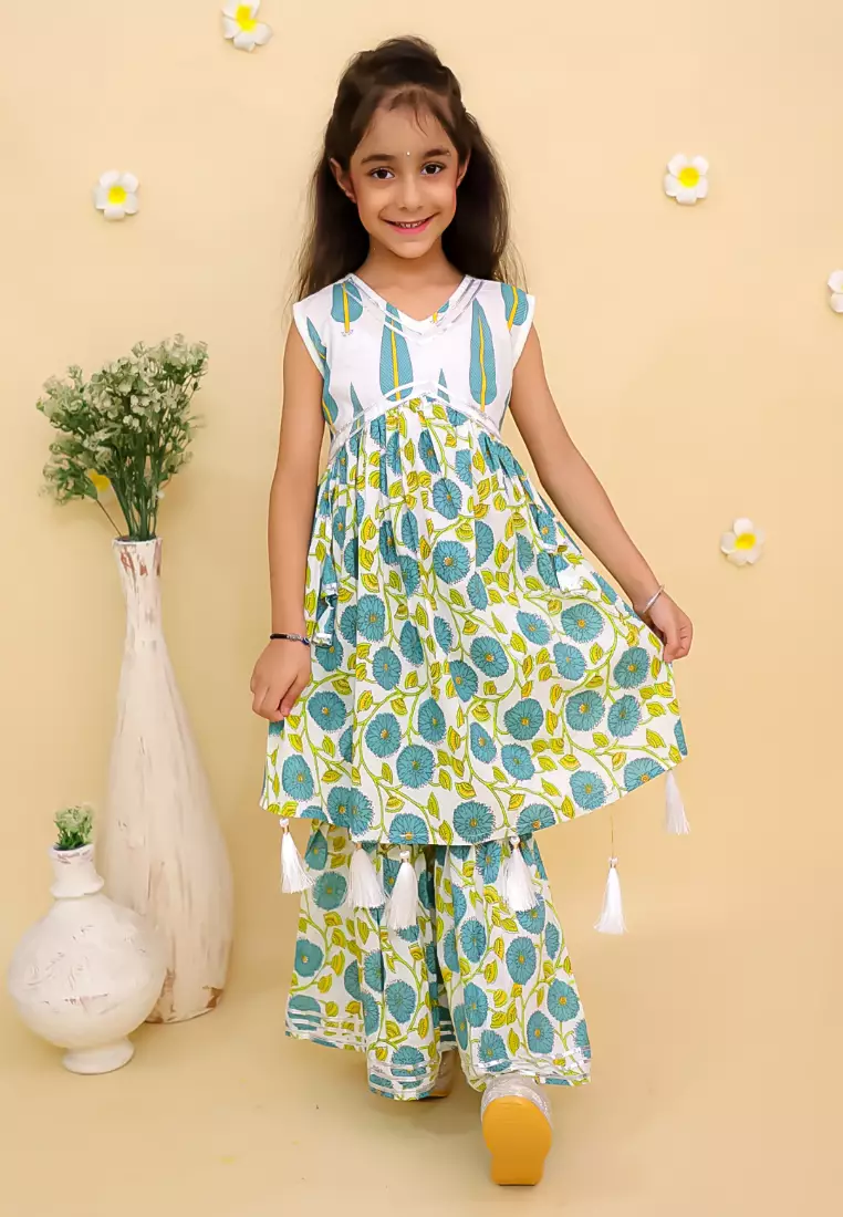 The Mom Store Emeraluxe Girls Anarkali Kurta Sharara Set - Multi
