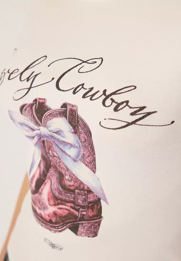 Ecru Cowboy Printed Fitted Knitted T-Shirt