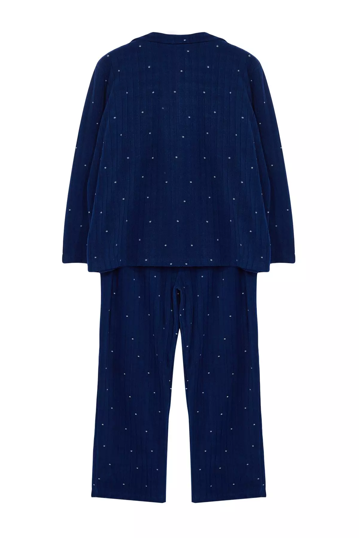 Navy Blue Polka Dot Shirt Collar Knitted Pajama Set Tbbaw25Ai00035
