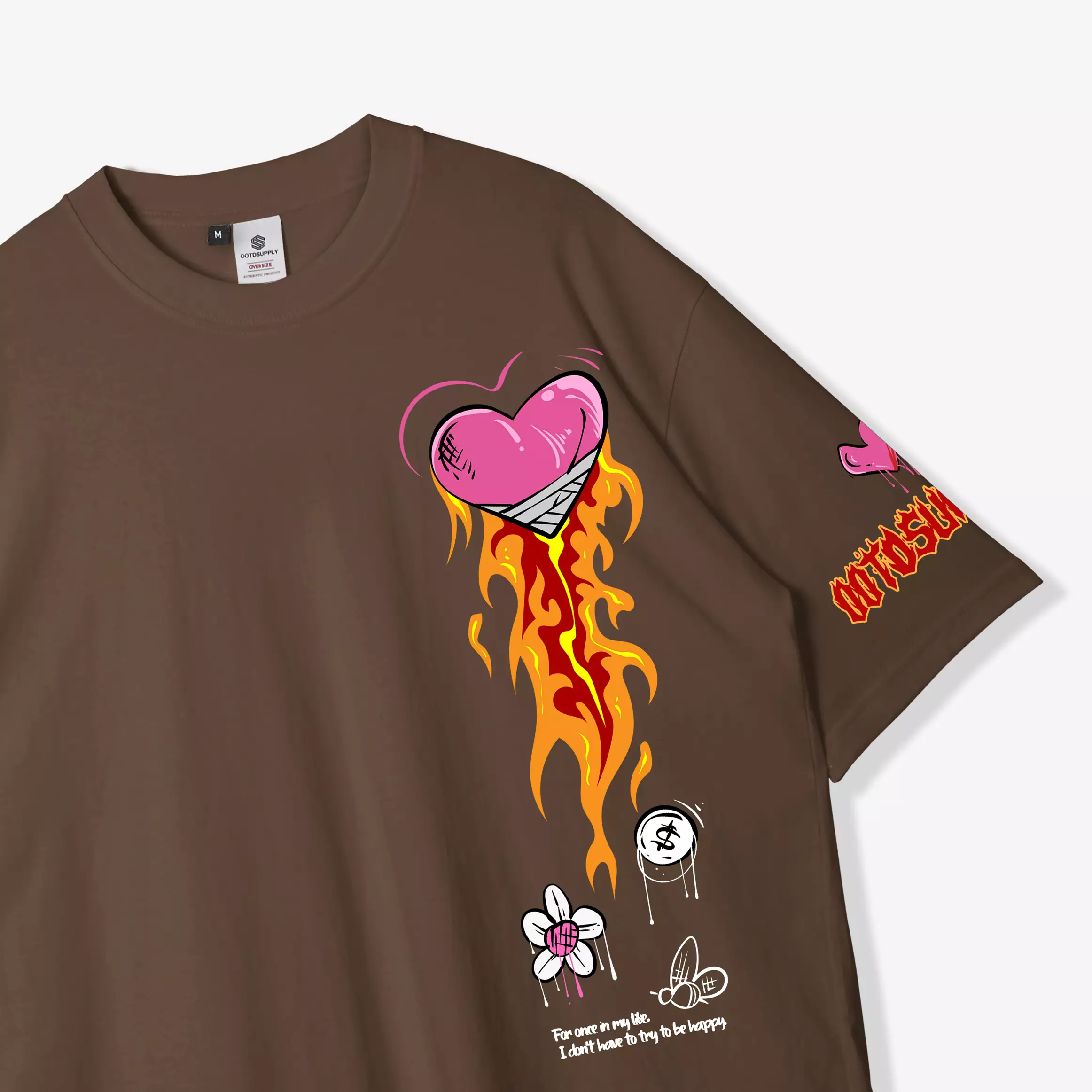 OOTDSUPPLY Oversized Tshirt Rise Up Dark Brown & Black l Kaos Oversize Pria dan Wanita 149