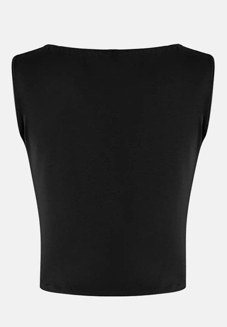 Fitted/Bodycon Boat Neck Sleeveless Crop Top