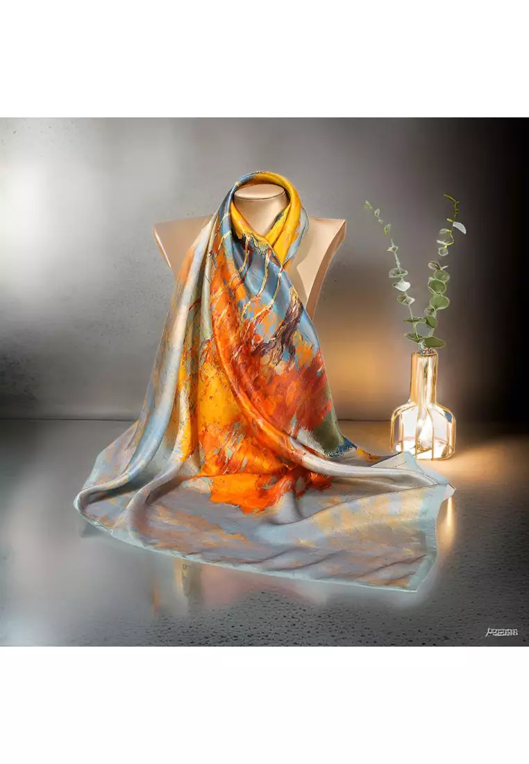 Luxury Silk Ladies' Large Scarf, Sun-Proof Crepe Satin, Premium Souvenir.