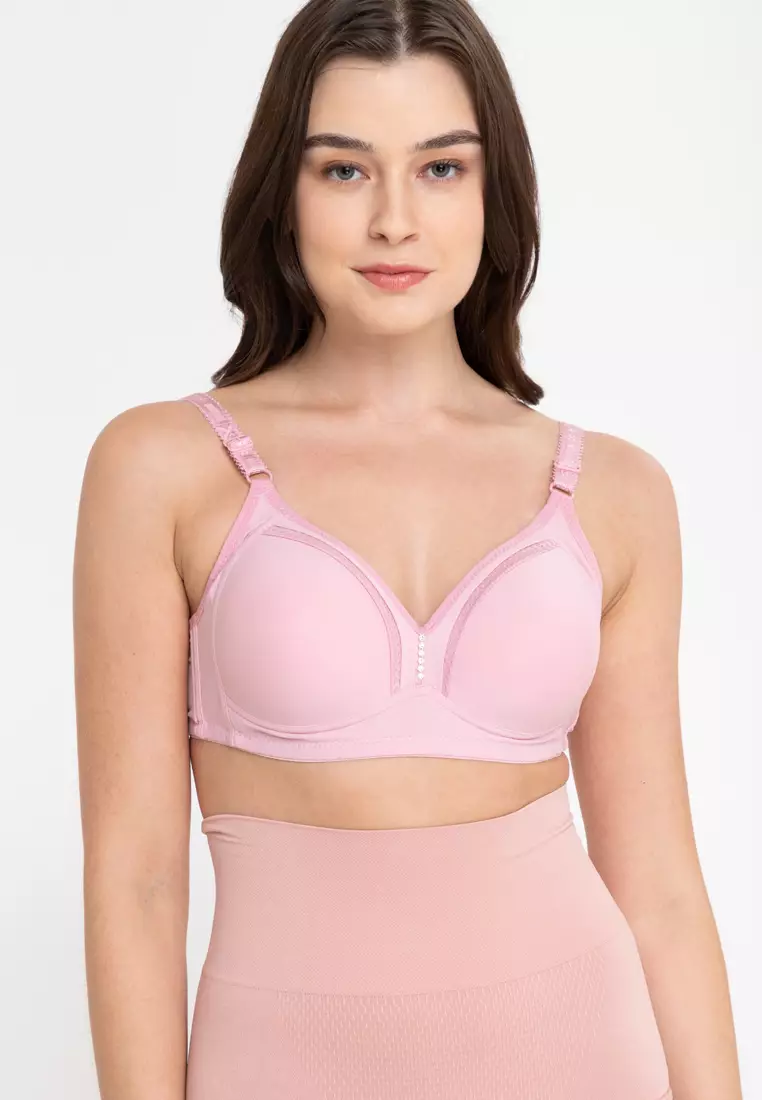 Buy Golden Ticket Super Savers Bra Big Cup C Pink Wireless Bra Wide Wing  With Flower Details 2024 Online