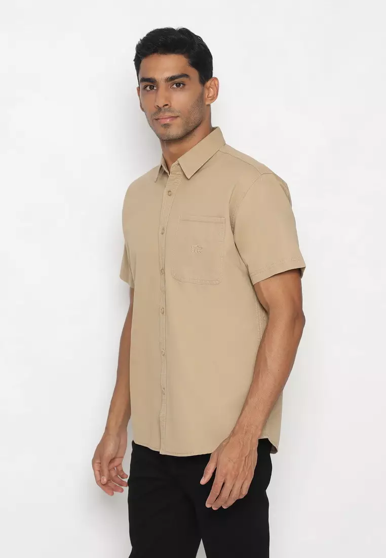 POLICE Kemeja Polos Cotton Khaky Regular Fit Pria