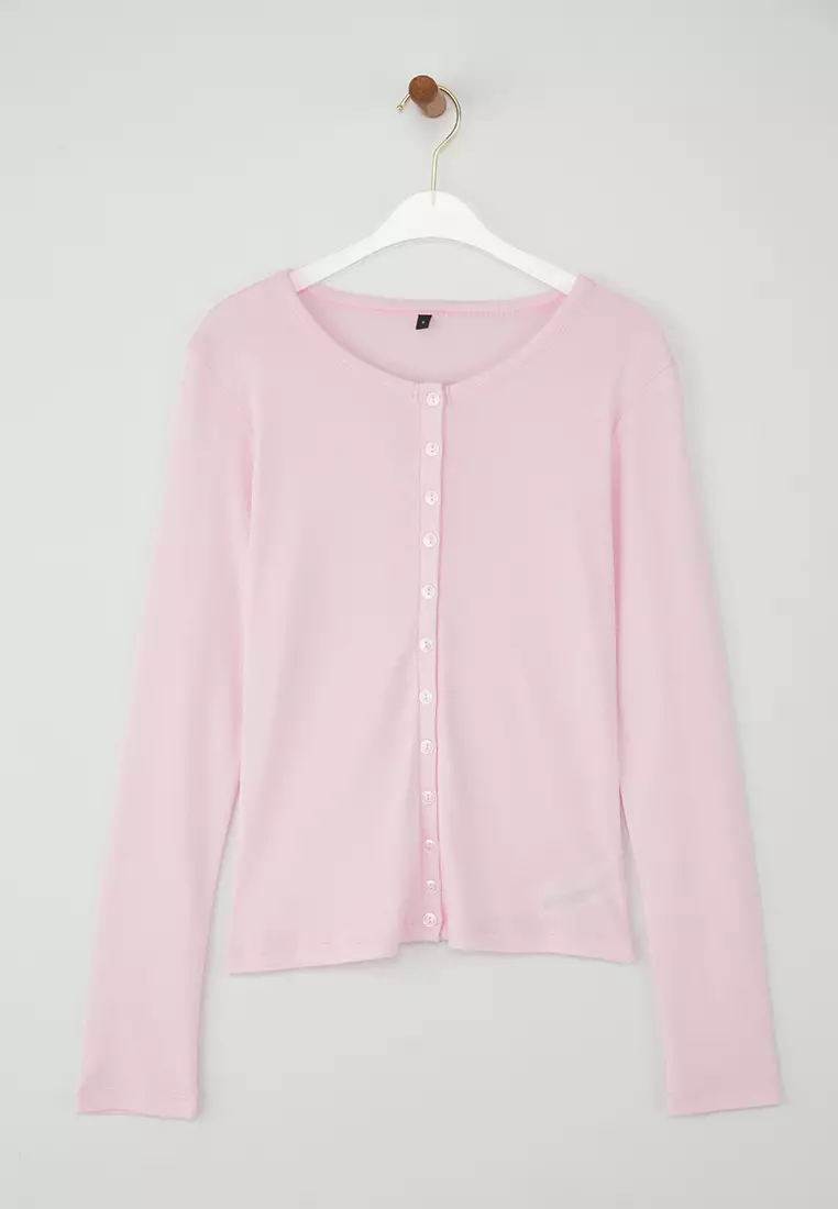Teen Wardrobe Essentials – Pink Button-Down Stretchy Knit Blouse | Twoaw26Bz00007