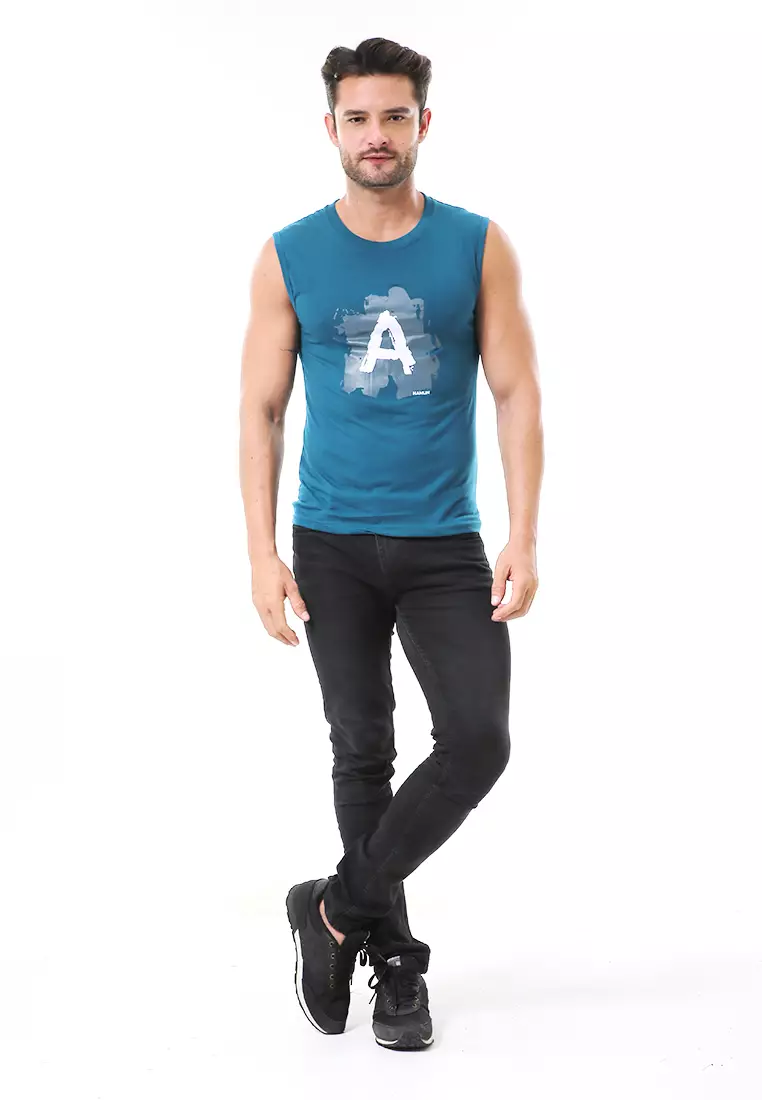 Bobby Atasan Kasual Pria Singlet Motif Huruf A Atasan Tanpa Lengan Material Cotton ORIGINAL - Tosca