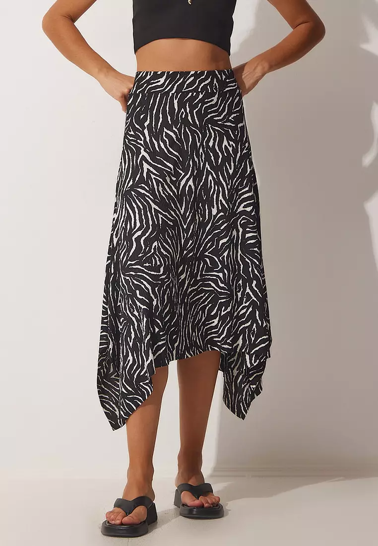 Topshop petite pleated midi skirt in mono clearance print