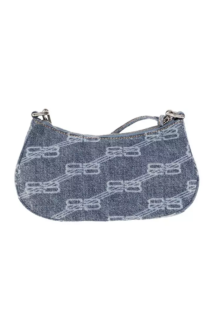 Le Cagole Mini With Chain BB Monogram Crossbody Bag in Denim