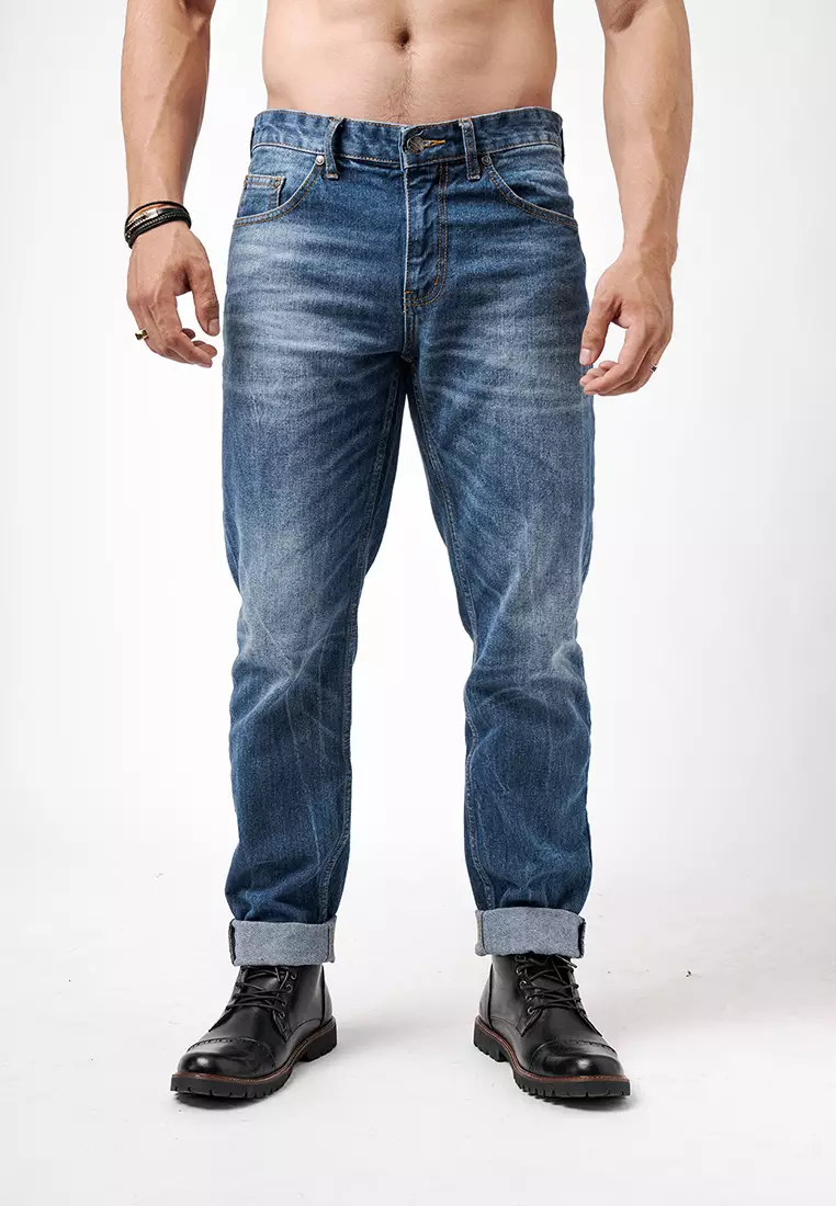 Tapered Fit Jeans Premium Mid Blue Wash