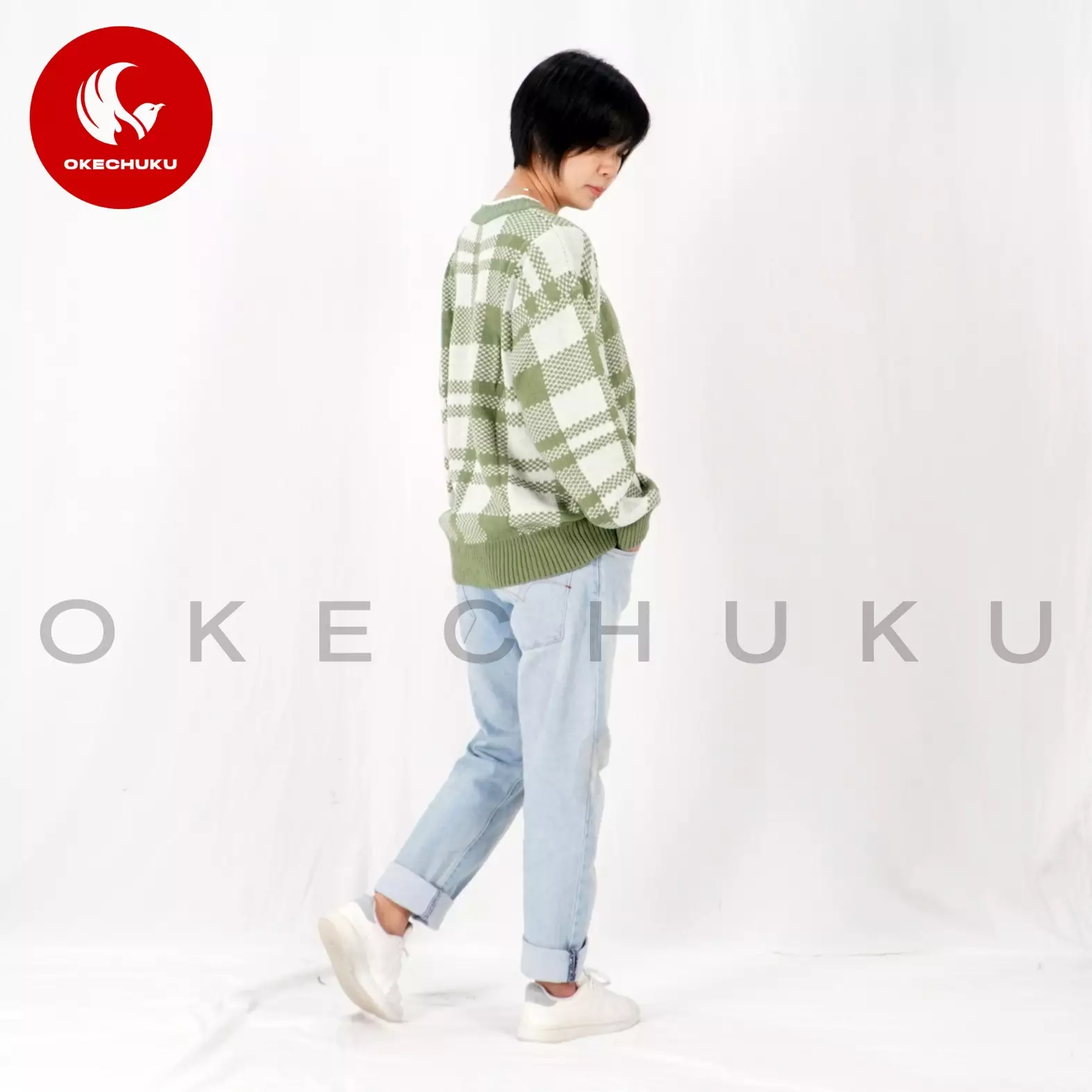  KINAN Knit Sweater Rajut Unisex V Neck Sweater Pria Wanita - Mint