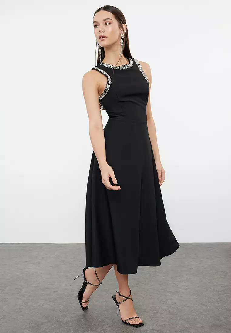 A-Line Evening Dress With Stone Accessories