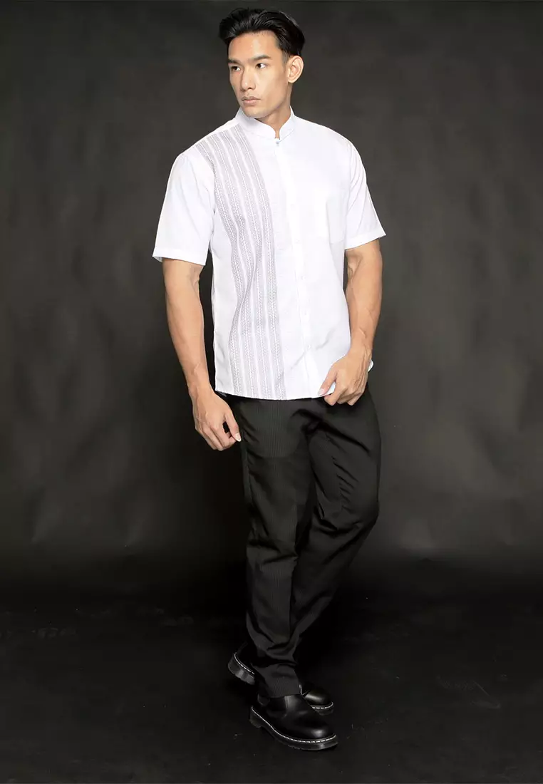 Casella Baju Koko Pria Lengan Pendek Arabesque Combination Design Series 4056 White