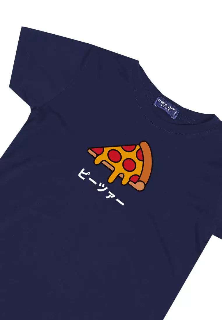 KU044 Kaos Anak Bahan Adem Halus "pizza" navy